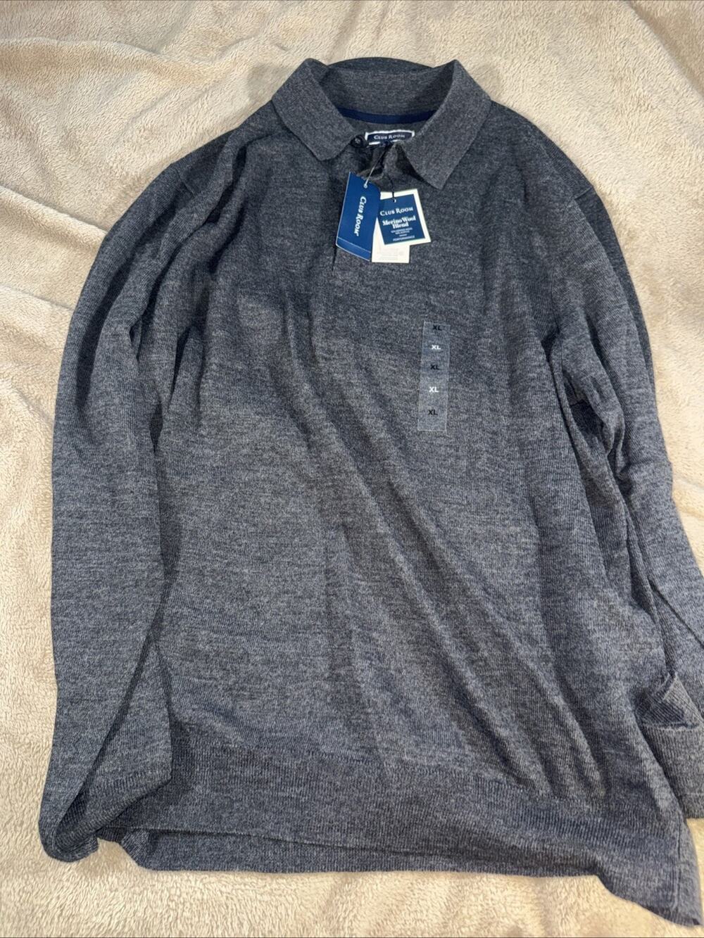 Club Room Merino Wool Blend Gray Crew Neck Sweater‎ Nwt Mens XL